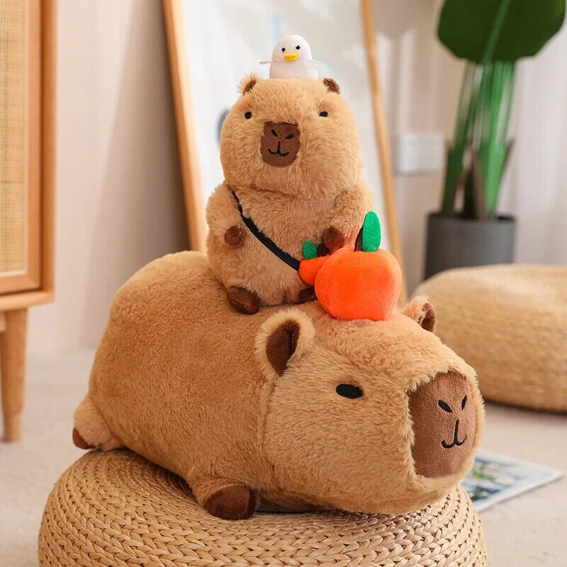 Bestofkawaii Fluffy Sleepy Capybara with Orange Plushie 