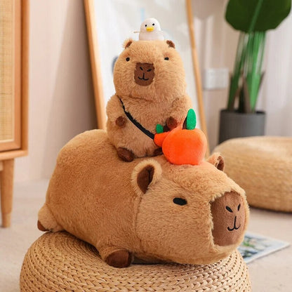 Cute Sleepy Capybara with Orange Plushie