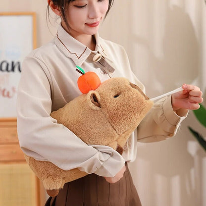 Cute Sleepy Capybara with Orange Plushie