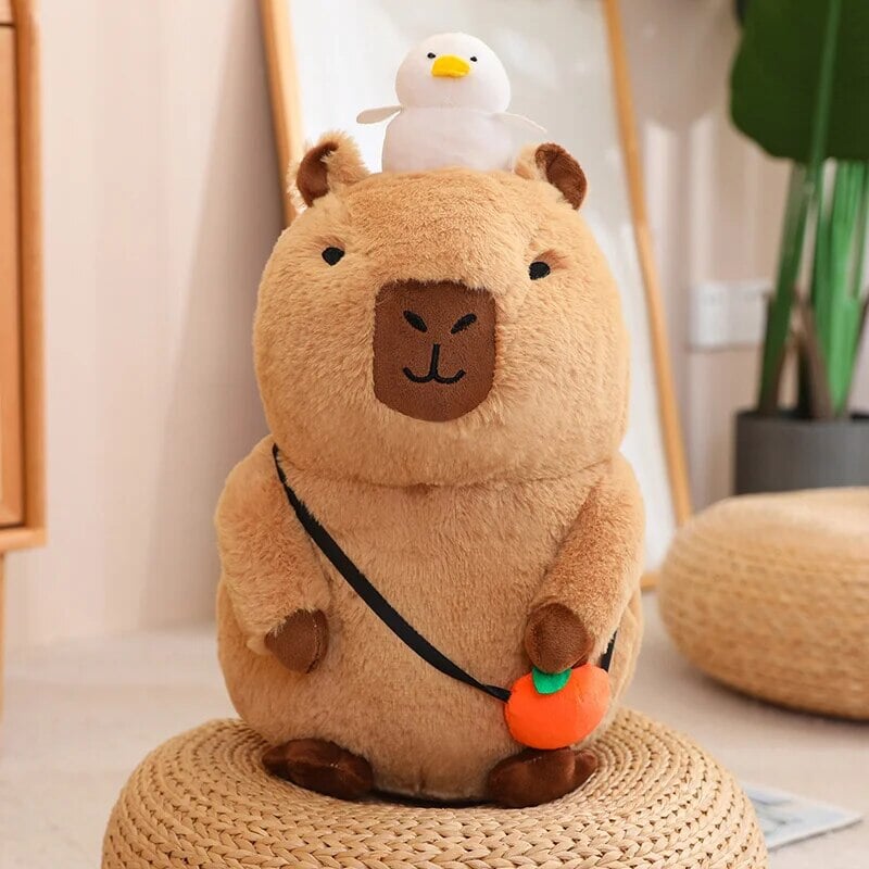 Bestofkawaii Fluffy Sleepy Capybara with Orange Plushie 