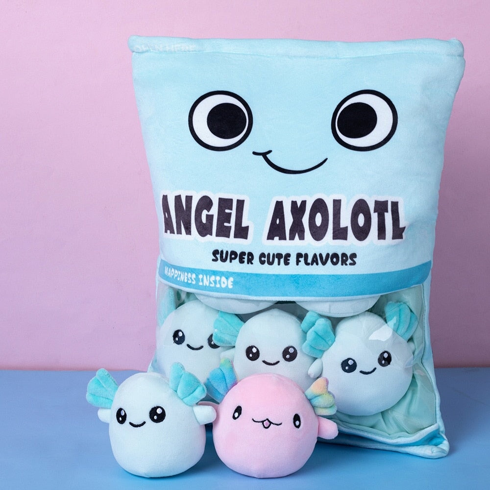 Bestofkawaii Rainbow Pink Blue Axolotl Candy Bag Plushies 