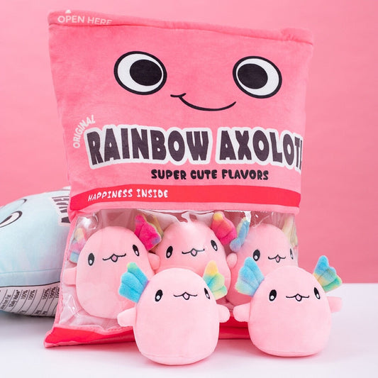 Bestofkawaii Rainbow Pink Blue Axolotl Candy Bag Plushies 